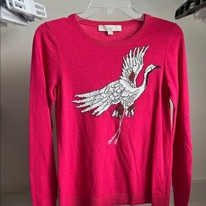 LOFT Fuchsia Sweater with Elegant Crane Motif